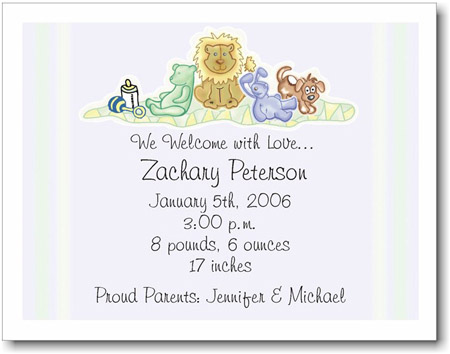 Pen At Hand Stick Figures Birth Announcements - Animals - Boy